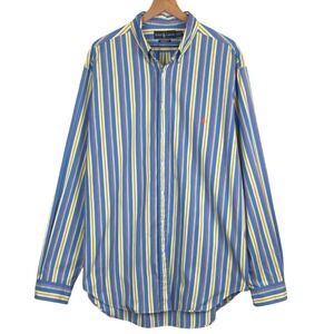 RALPH LAUREN Classic Fit Button Down Shirt Men's XLT Tall Blue Yellow Striped